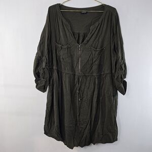 Torrid Mini Studio Shirtdress Shirt Dress Cargo Roll Tab Sleeve Olive Drab Sz 3
